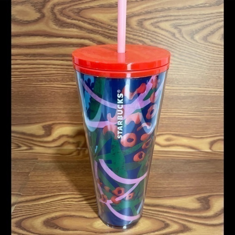 Starbucks jungle leopard Floral cold cup tumbler 24oz